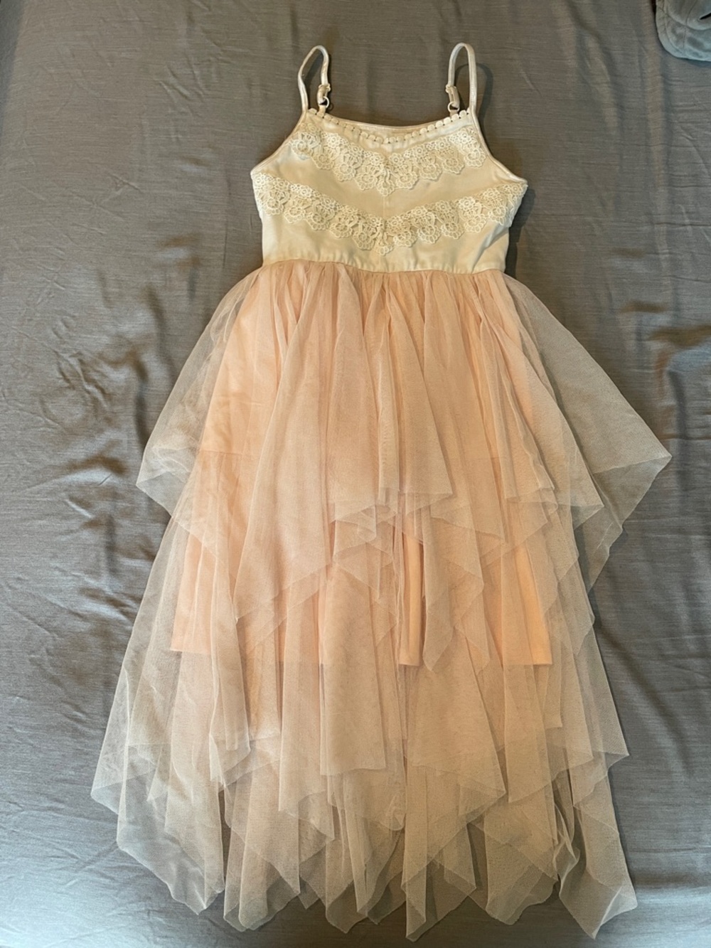 Zhenzi Cream Lace Bodice with Blush Layered Tulle Dress